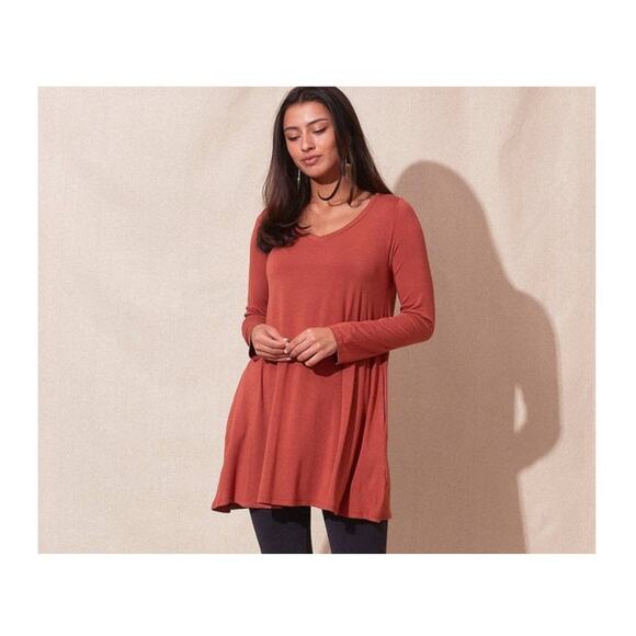 Eileen Fisher Coral A-Line Tunic Dress Sz S Linen Blend Stretch Knit EUC - Picture 1 of 9